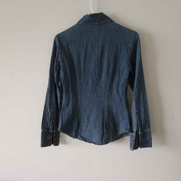 π¨π΅ french vintage jean shirt ruffles long sleeves size small π¨π΅ - Picture 7 of 7